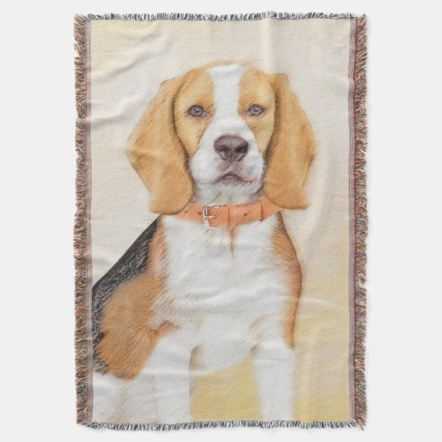 Beagle Hound Dog Painting Original Animal Art Throw Blanket (Front Vertical)