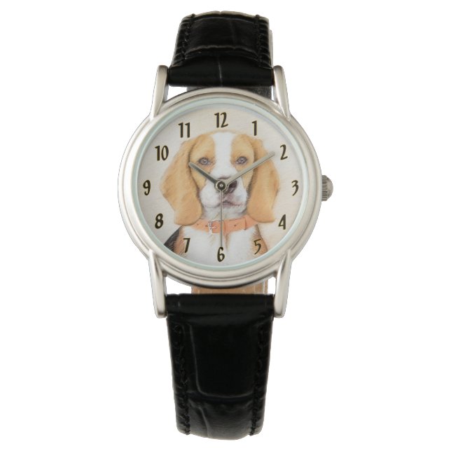 Beagle Hound Dog Painting Original Animal Art Watch (Front)