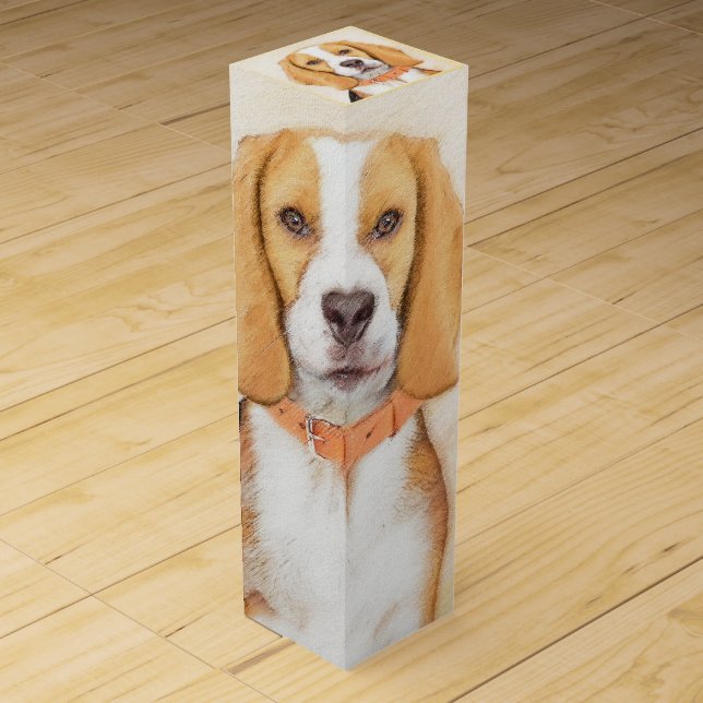 Beagle Hound Dog Painting Original Animal Art Wine Box (Front)