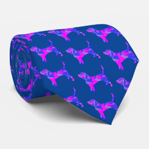 Beagle Hound Dog Pink & Blue Silhouette Blue Neck Tie