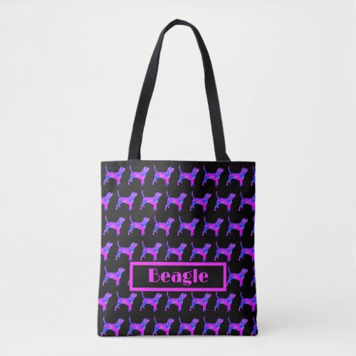 Beagle Hound Dog Pink Blue Silhouette Monogram Tote Bag