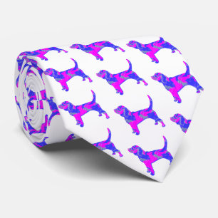 Beagle Hound Dog Pink & Blue Silhouette White Neck Tie