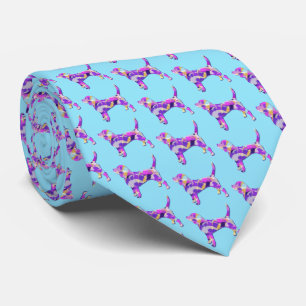 Beagle Hound Dog Silhouette Purple Lt Blue Neck Tie