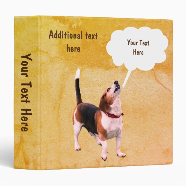 Beagle Howling Cute Personalized 3 Ring Binder (Front/Spine)