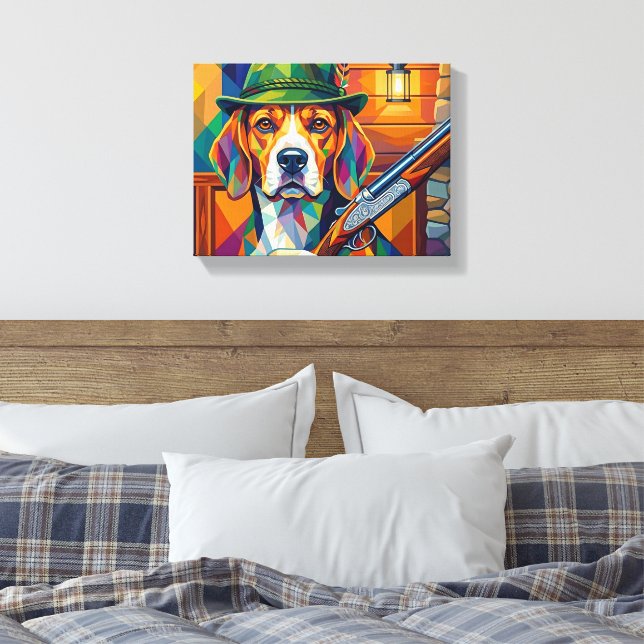 Beagle Hunter Pop Art – Modern Hunting Dog Canvas Print (Insitu(Bedroom))