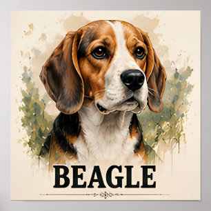 Beagle Hunting Dog Portrait Premium Artwork Poster