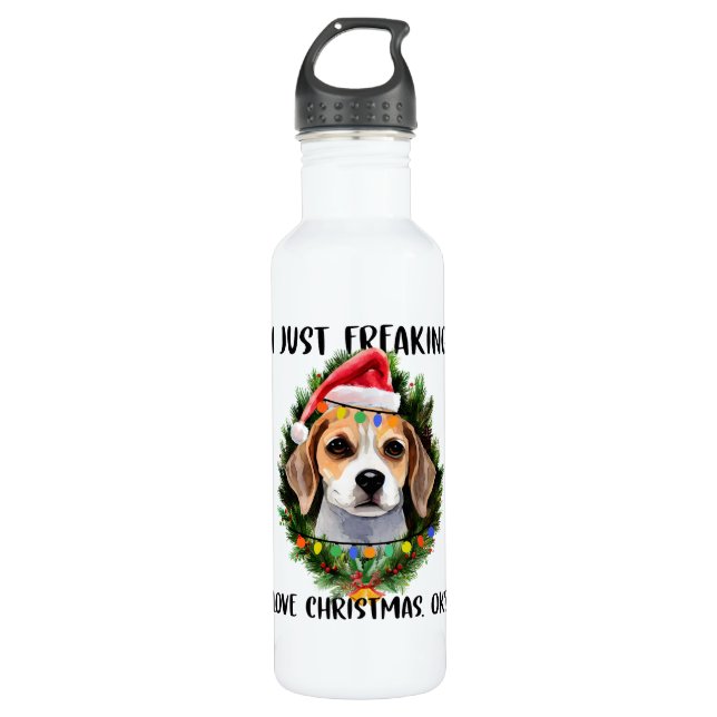 Beagle I Just Freaking Love Christmas Ok Christmas Stainless Steel Water Bottle (Front)