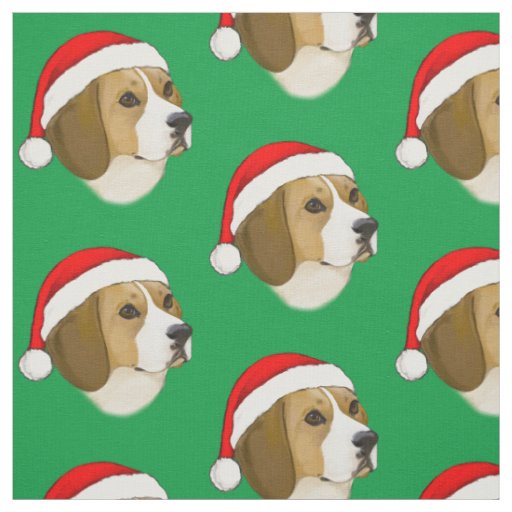 Beagle in a Christmas Hat Fabric