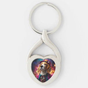 Beagle in a Pink Hat Keychain