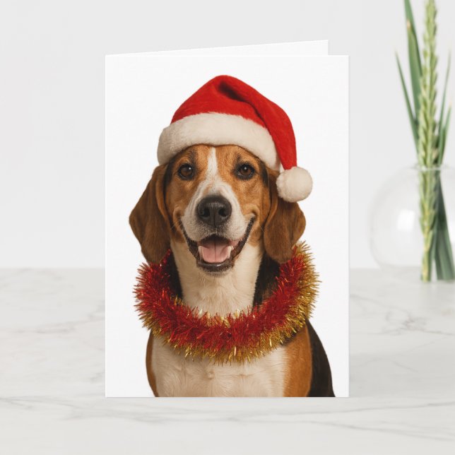 Beagle in a Santa hat Christmas card (Front)