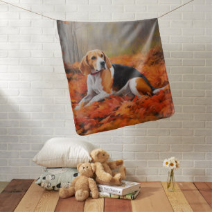 Beagle in Autumn Leaves Fall Inspire  Baby Blanket