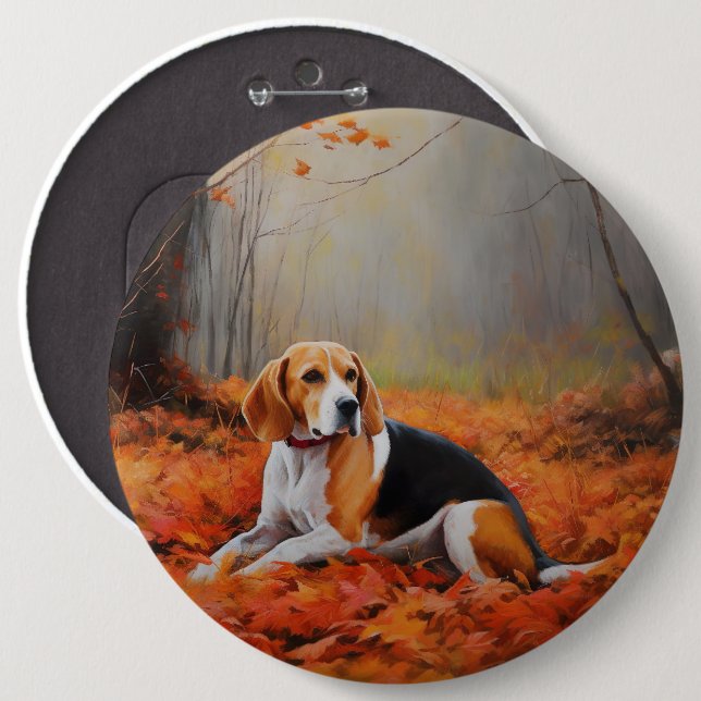 Beagle in Autumn Leaves Fall Inspire  Button (Front & Back)