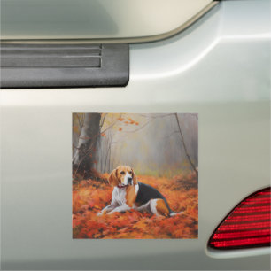 Beagle in Autumn Leaves Fall Inspire Car Magnet