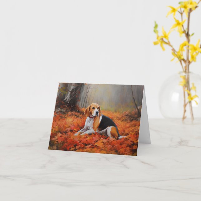 Beagle in Autumn Leaves Fall Inspire  Card (Yellow Flower)