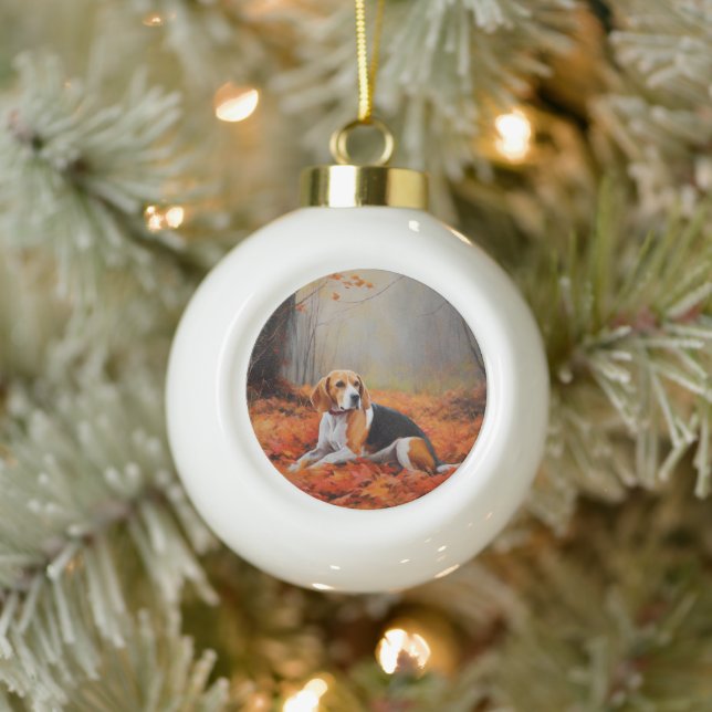 Beagle in Autumn Leaves Fall Inspire  Ceramic Ball Christmas Ornament (Tree)