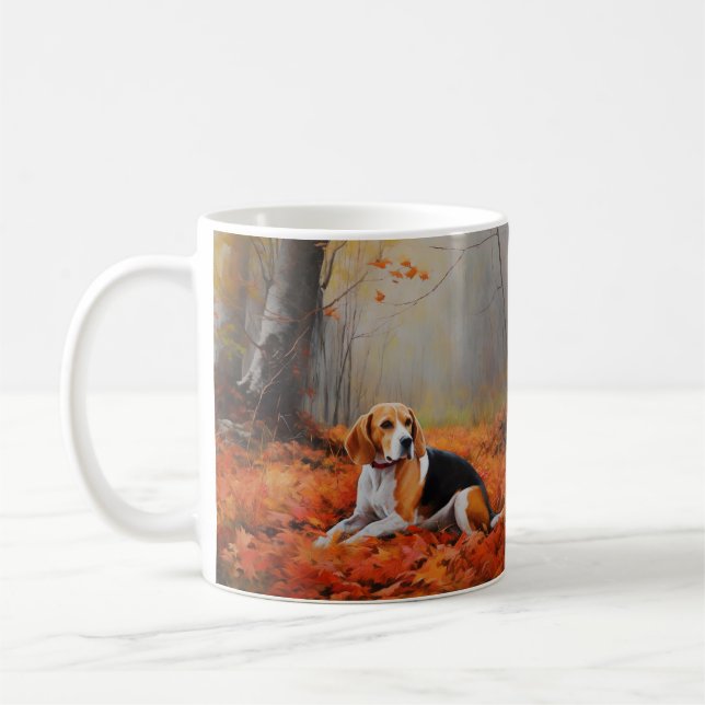 Beagle in Autumn Leaves Fall Inspire  Coffee Mug (Left)