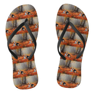 Beagle in Autumn Leaves Fall Inspire Flip Flops