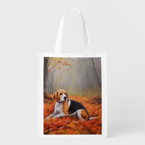 Beagle in Autumn Leaves Fall Inspire  Grocery Bag