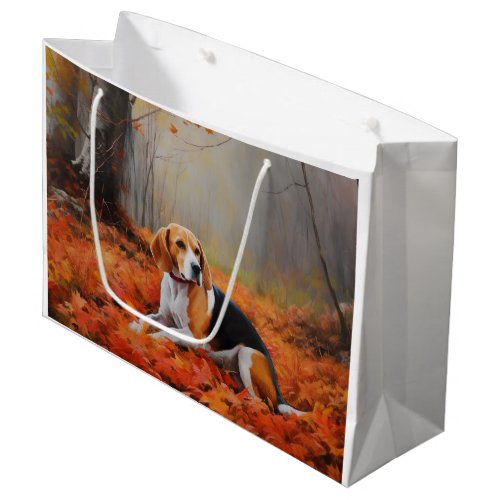 Beagle in Autumn Leaves Fall Inspire  Large Gift Bag