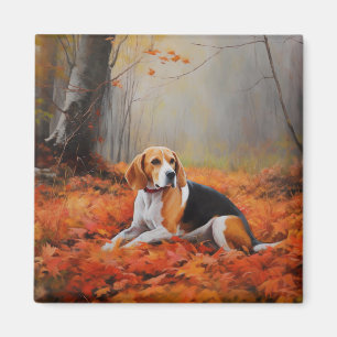 Beagle in Autumn Leaves Fall Inspire Magnet