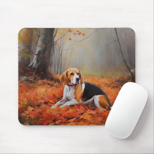 Beagle in Autumn Leaves Fall Inspire  Mouse Pad