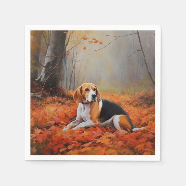 Beagle in Autumn Leaves Fall Inspire  Napkins (Front)