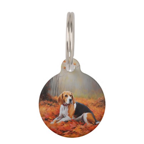 Beagle in Autumn Leaves Fall Inspire  Pet ID Tag