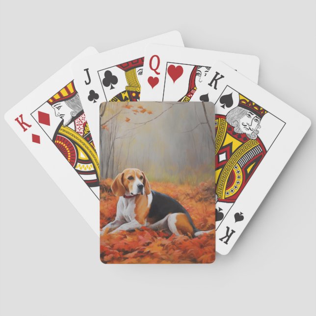 Beagle in Autumn Leaves Fall Inspire  Poker Cards (Back)