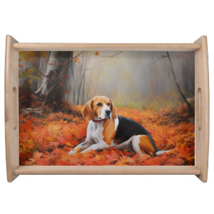 Beagle in Autumn Leaves Fall Inspire Serving Tray