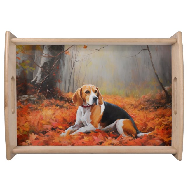 Beagle in Autumn Leaves Fall Inspire  Serving Tray (Front)
