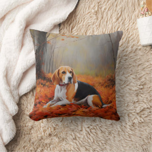 Beagle in Autumn Leaves Fall Inspire Throw Pillow
