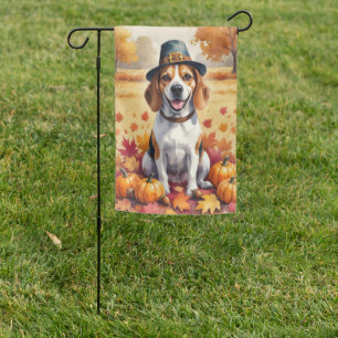 Beagle In Autumn Leaves Thanksgiving Art  Garden Flag