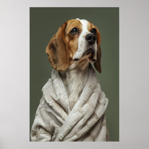 Beagle in Bathrobe Print, Funny Bathroom Dog Art Poster