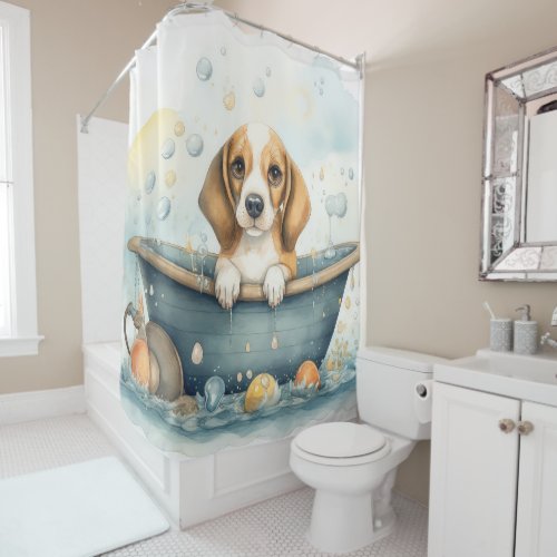 Beagle In Bathtub Watercolor Dog Art Shower Curtain