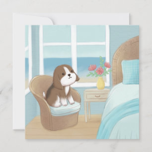 Beagle in Bedroom Illustration Card