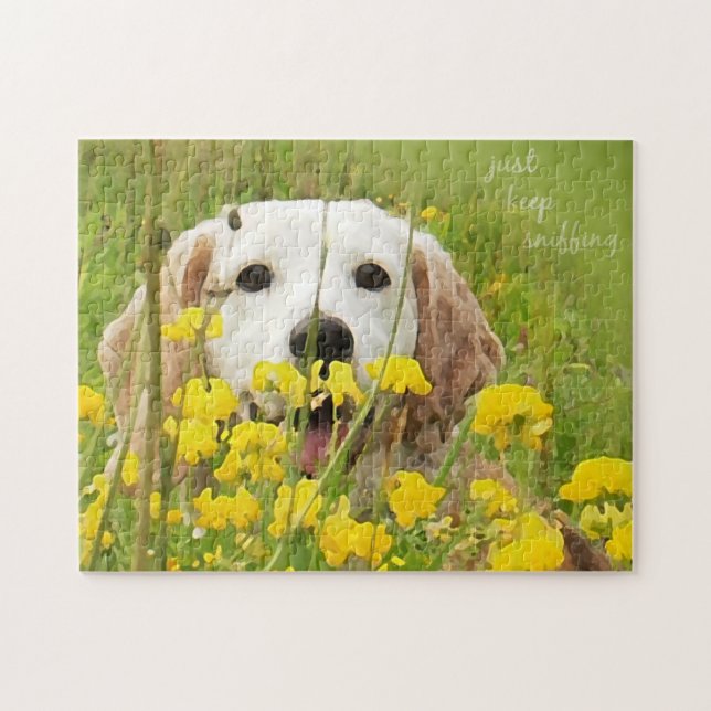beagle in flowers just keep sniffing encouragement jigsaw puzzle (Horizontal)