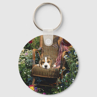 Beagle In Garden Chair Keychain