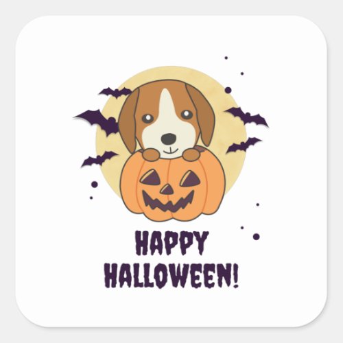 Beagle In Pumpkin Sweet Dogs Happy Halloween Square Sticker