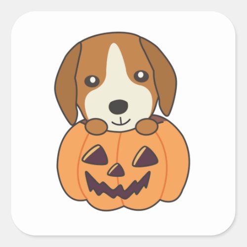 Beagle In Pumpkin Sweet Dogs Happy Halloween Square Sticker