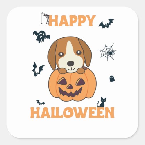 Beagle In Pumpkin Sweet Dogs Happy Halloween Square Sticker