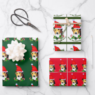 Beagle in Santa Hat Christmas Wrapping Paper Sheets