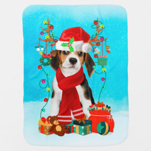 Beagle in snow with Christmas gifts  Baby Blanket