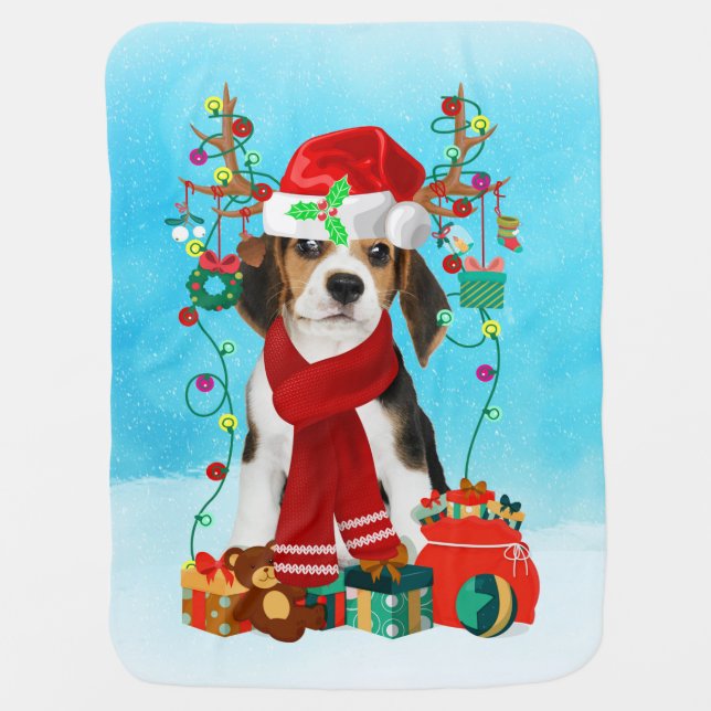 Beagle in snow with Christmas gifts  Baby Blanket (Front)