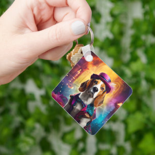 Beagle in Vibrant Costume Keychain