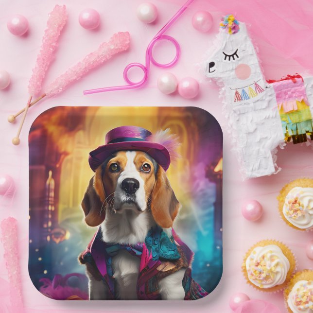  Beagle in Vibrant Costume Paper Plates (Party)