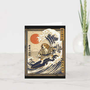 Beagle japanese surfing kanagawa wave funny samura card