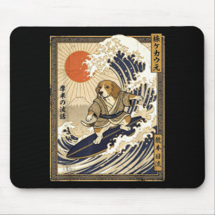 Beagle japanese surfing kanagawa wave funny samura mouse pad