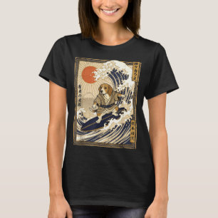 Beagle japanese surfing kanagawa wave funny samura T-Shirt
