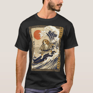 Beagle japanese surfing kanagawa wave funny samura T-Shirt