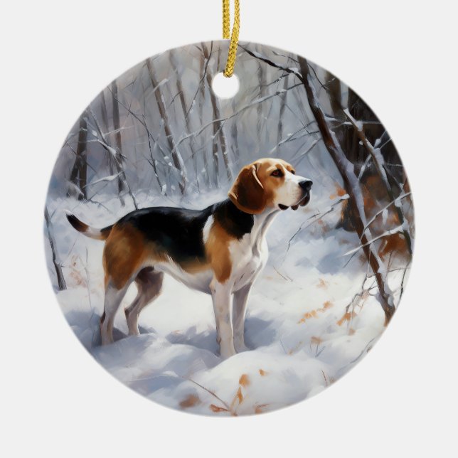 Beagle Let It Snow Christmas  Ceramic Ornament (Front)